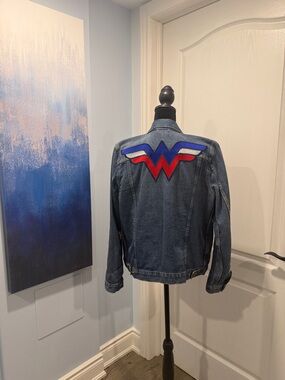 GAP Wonder Woman Blue Denim Jacket with Star Patch - Women